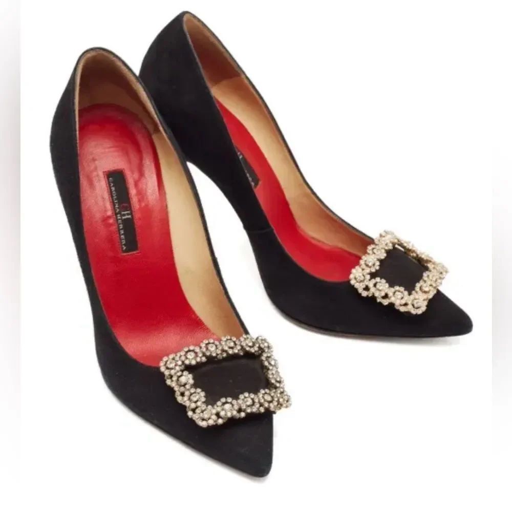 Carolina Herrera Black Heels with Crystal Buckle size 38